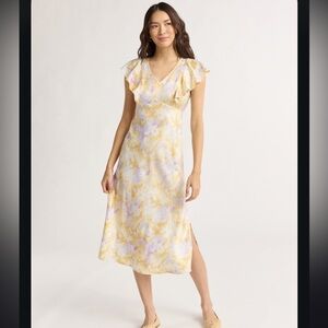 Time and Tru Yellow and Purple Floral Midi Dress